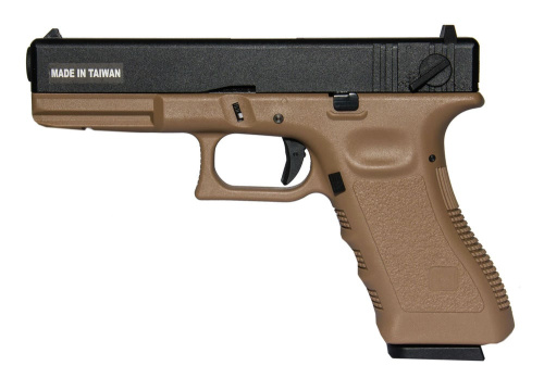 Модель пистолета (KJW) Glock G18 GBB CO2 TAN, ствол с резьбой под глушитель фото 7