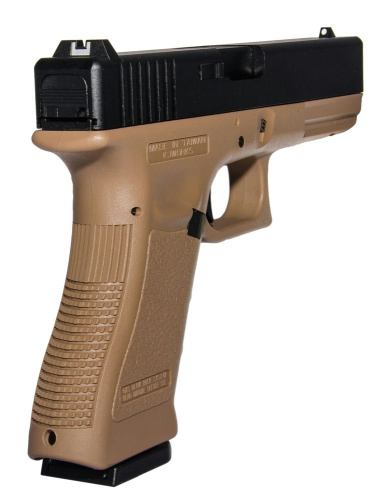 Модель пистолета (KJW) Glock G18 GBB CO2 TAN, ствол с резьбой под глушитель фото 3