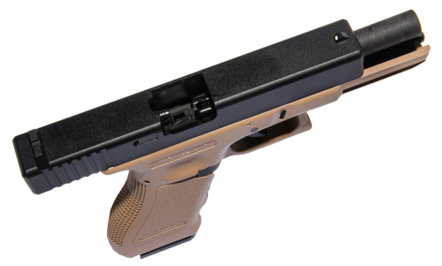 Модель пистолета (KJW) Glock G18 GBB CO2 TAN, ствол с резьбой под глушитель фото 5
