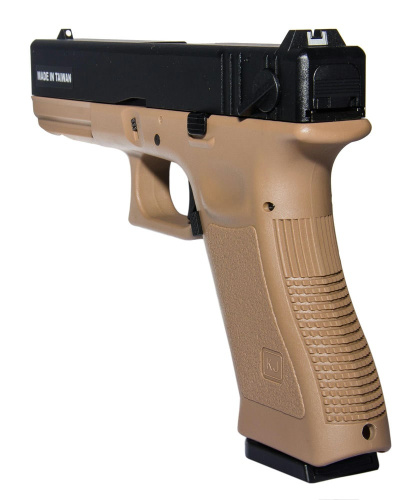 Модель пистолета (KJW) Glock G18 GBB CO2 TAN, ствол с резьбой под глушитель фото 4